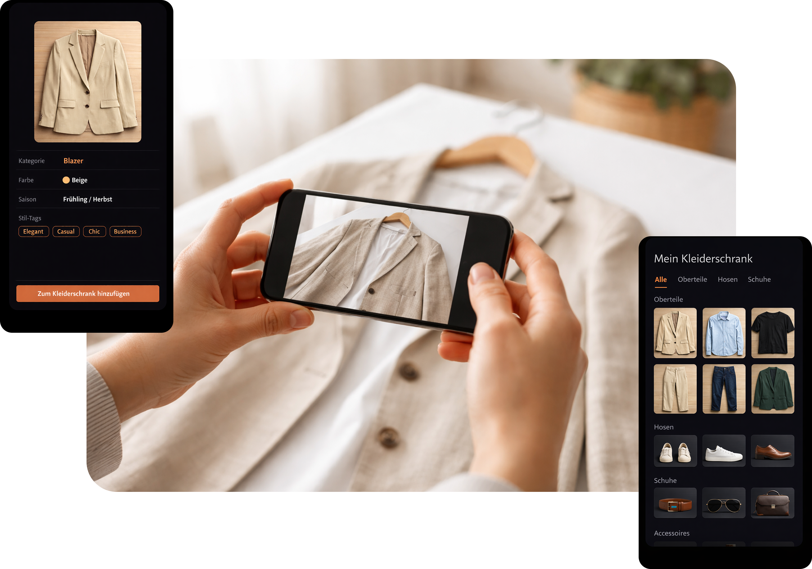 Digitaler Kleiderschrank — Fotografieren, KI-Erkennung, Kleiderschrank